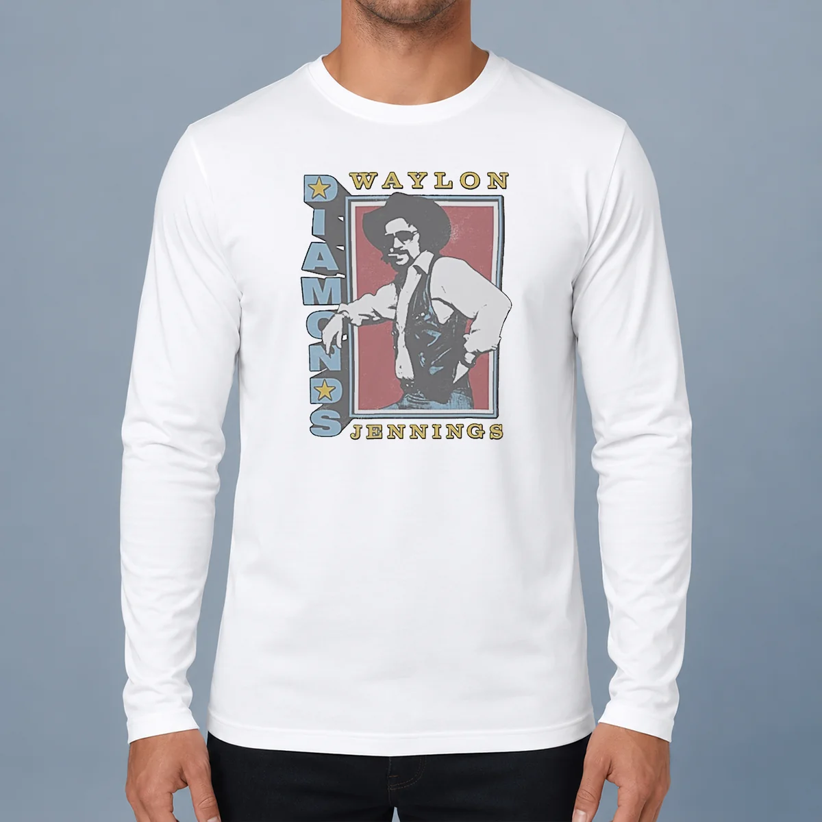 Pretty Nice Waylon Jennings Diamonds Ringer Long Sleeve Shirt