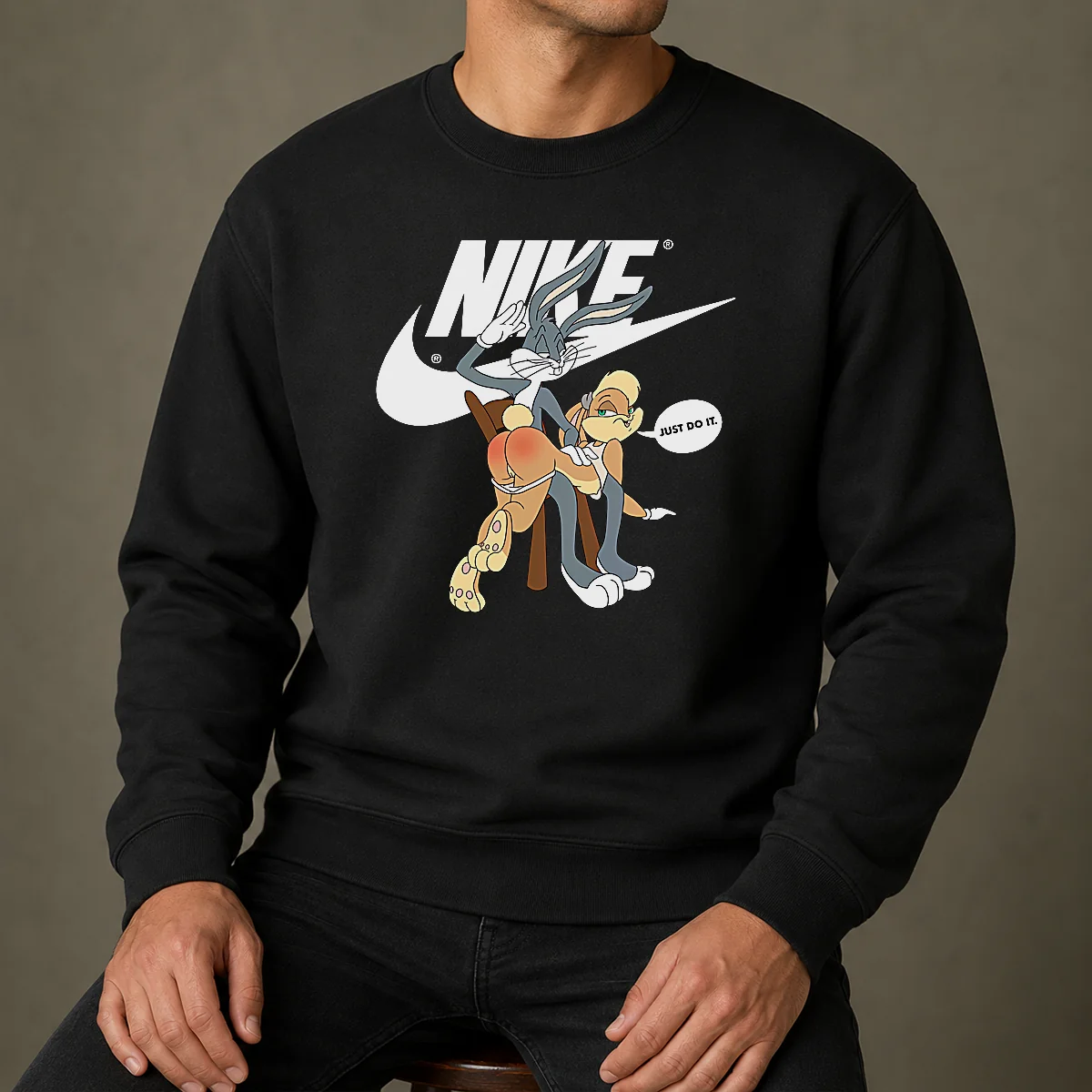 Pretty Nike Bugs Bunny Spanking Lola Sweater featuring a playful cartoon graphic on a cozy crewneck knit
