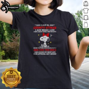Pretty Snoopy Peanuts I Am A Grumpy Woman I Have Anger Issues Thin Patience ladies shirt with short sleeves and crew neck