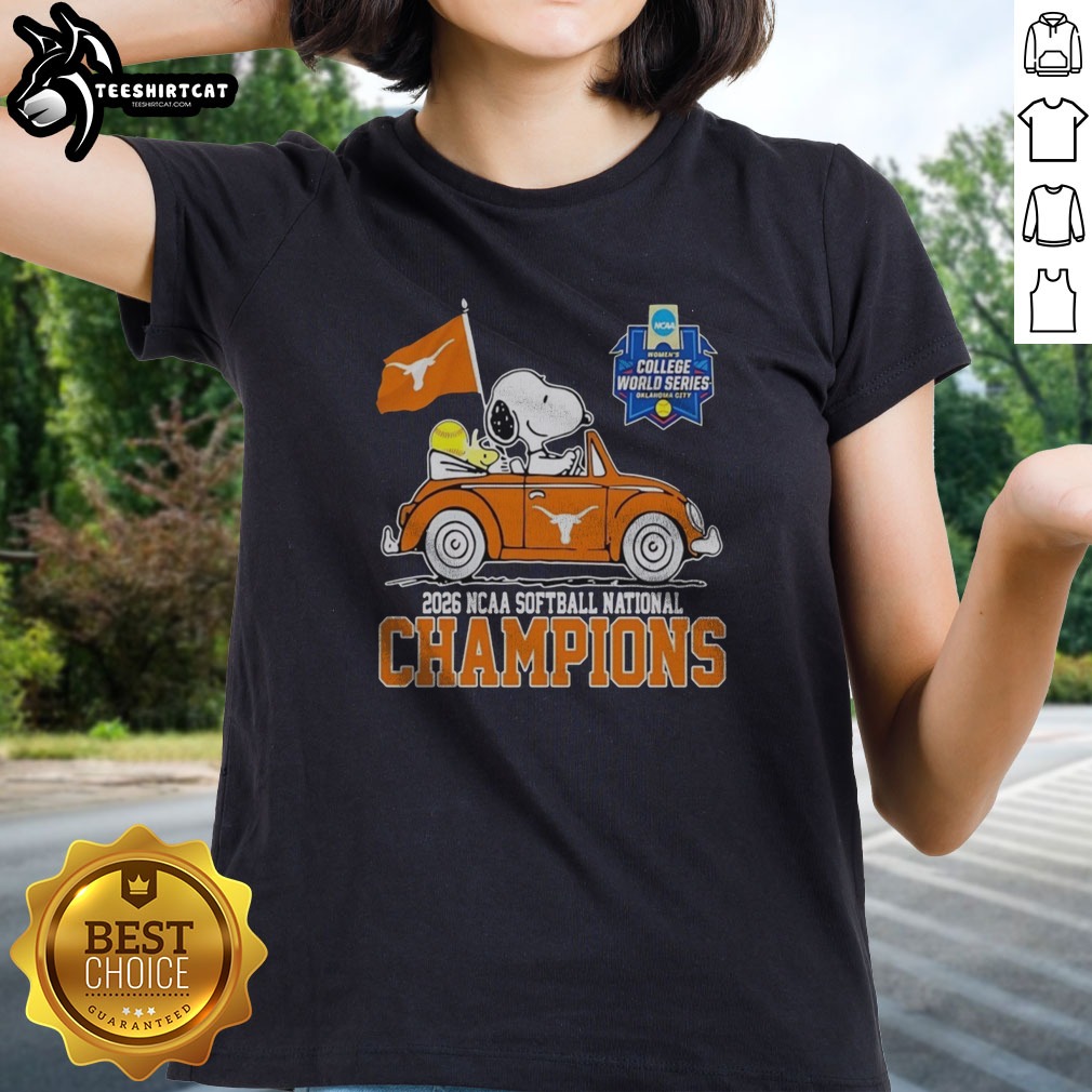 Pretty Snoopy Texas Longhorns 2026 NCAA Softball National Champions Oklahoma City Shirt on Ladies Shirt Pretty Snoopy Texas Longhorns 2026 NCAA Softball National Champions Oklahoma City Shirt shown as a ladies shirt preview