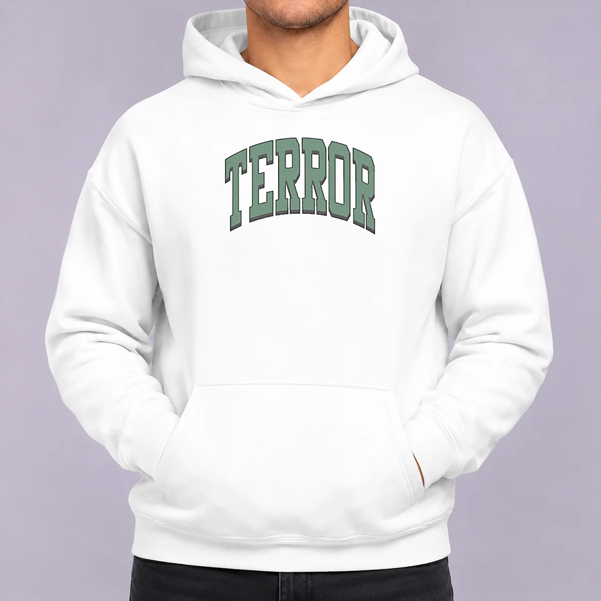 Pretty Terror Still Suffer Basketball Hoodie in black, featuring bold graphic print and comfortable fit