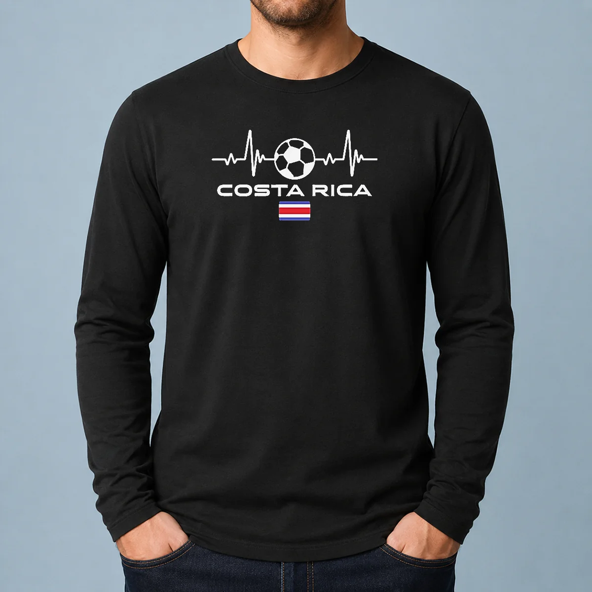 Top Costa Rica Football Soccer Long Sleeve Shirt in vibrant red with team logo on the chest