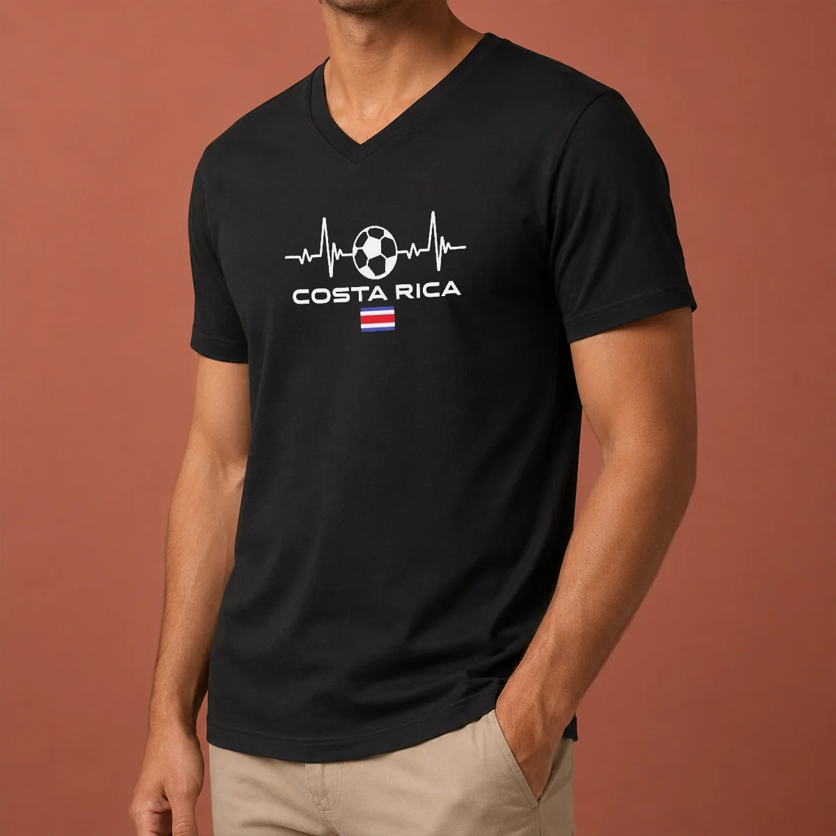 Top Costa Rica Football Soccer V-Neck Shirt Top Costa Rica Football Soccer V-Neck Shirt