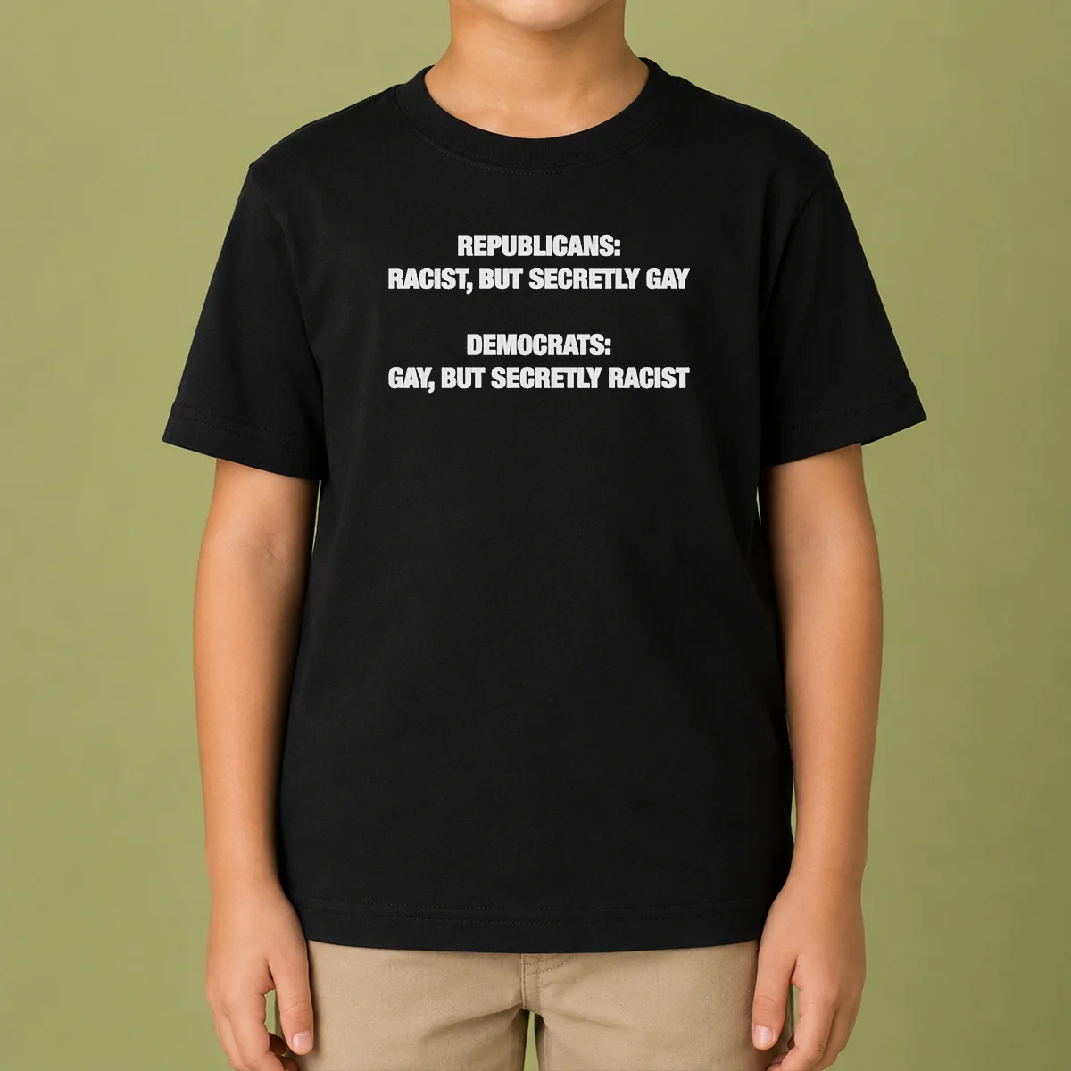 Top Nice Republicans Racist But Secretly Gay Democrats Gay But Secretly Racist Kids T-Shirt