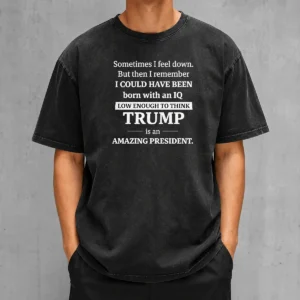 Top Political Satire Trump Is An Amazing President Washed T Shirt in faded cotton fabric with short sleeves