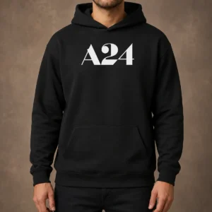 Top Rest In Peace A24 2012 2026 hoodie in black, featuring front printed text design