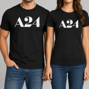 Top Rest In Peace A24 2012 2026 t shirt in black showing front print design