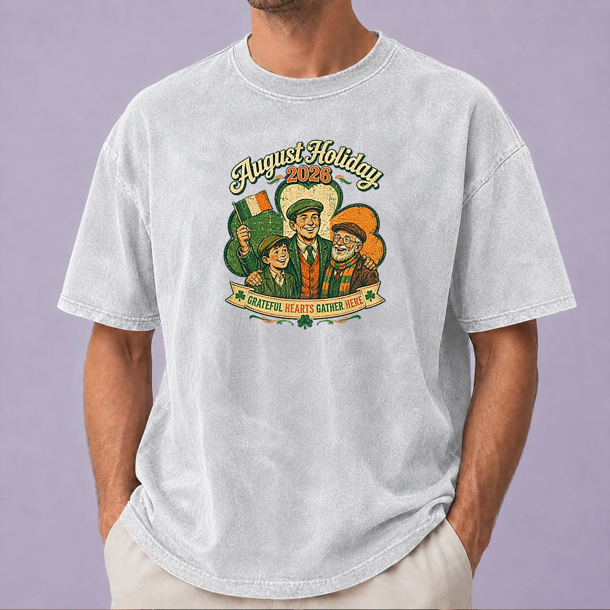 Awesome August Holiday Ireland Family Gratitude Vintage Washed T Shirt in soft fabric with faded print detail