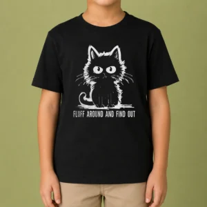 Awesome Funny Fluff Around And Find Out Cat Kids T-Shirt