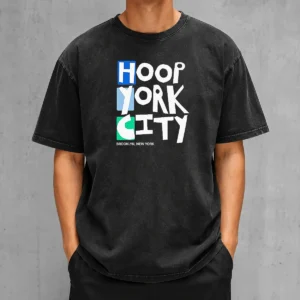 Awesome Hoop York City Washed T Shirt in soft cotton with a vintage washed look, displayed on a neutral background