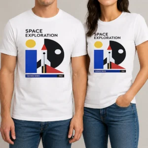 Awesome Space Exploration Cosmos Series 1961 Retro Poster t shirt in classic crew neck style with vintage space graphic