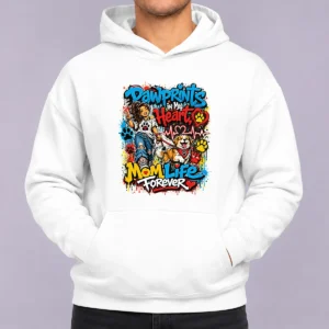 Dog Mom Pawprints Heartbeat Graffiti Hoodie