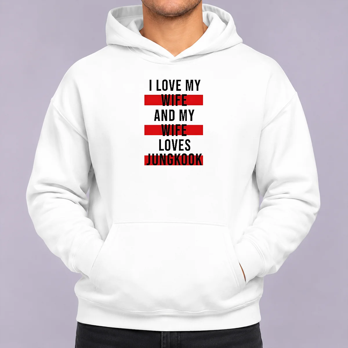 Funny Awesome I Love My Wife And My Wife Loves Jungkook Hoodie in black with front print design