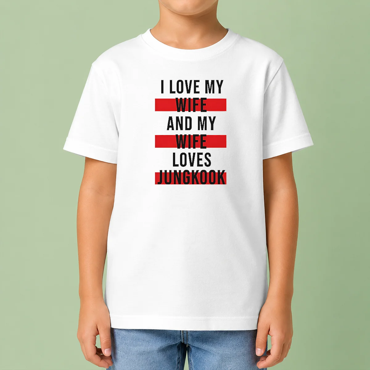 Funny Awesome I Love My Wife And My Wife Loves Jungkook Kids T-Shirt