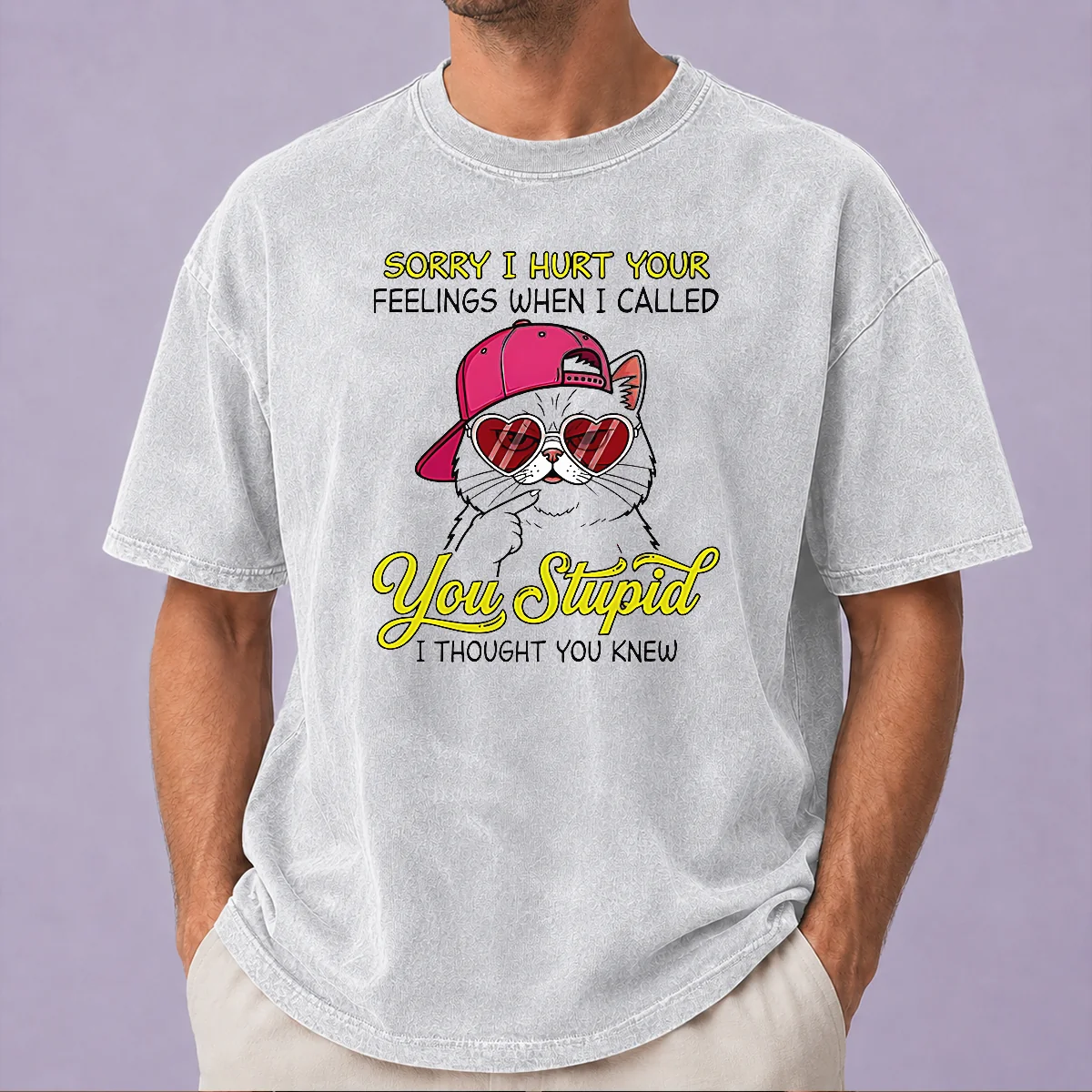 Funny Cat Sorry I Hurt Your Feelings When I Called You Stupid I Thought You Knew printed on a soft washed t shirt