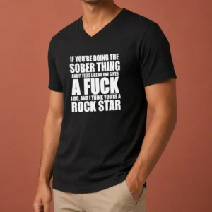 Funny If You'Re Doing The Sober Thing And It Feels Like No One Gives A F Keep The Plug In The Jug I Do V Neck Shirt in black, women's casual v neck tee