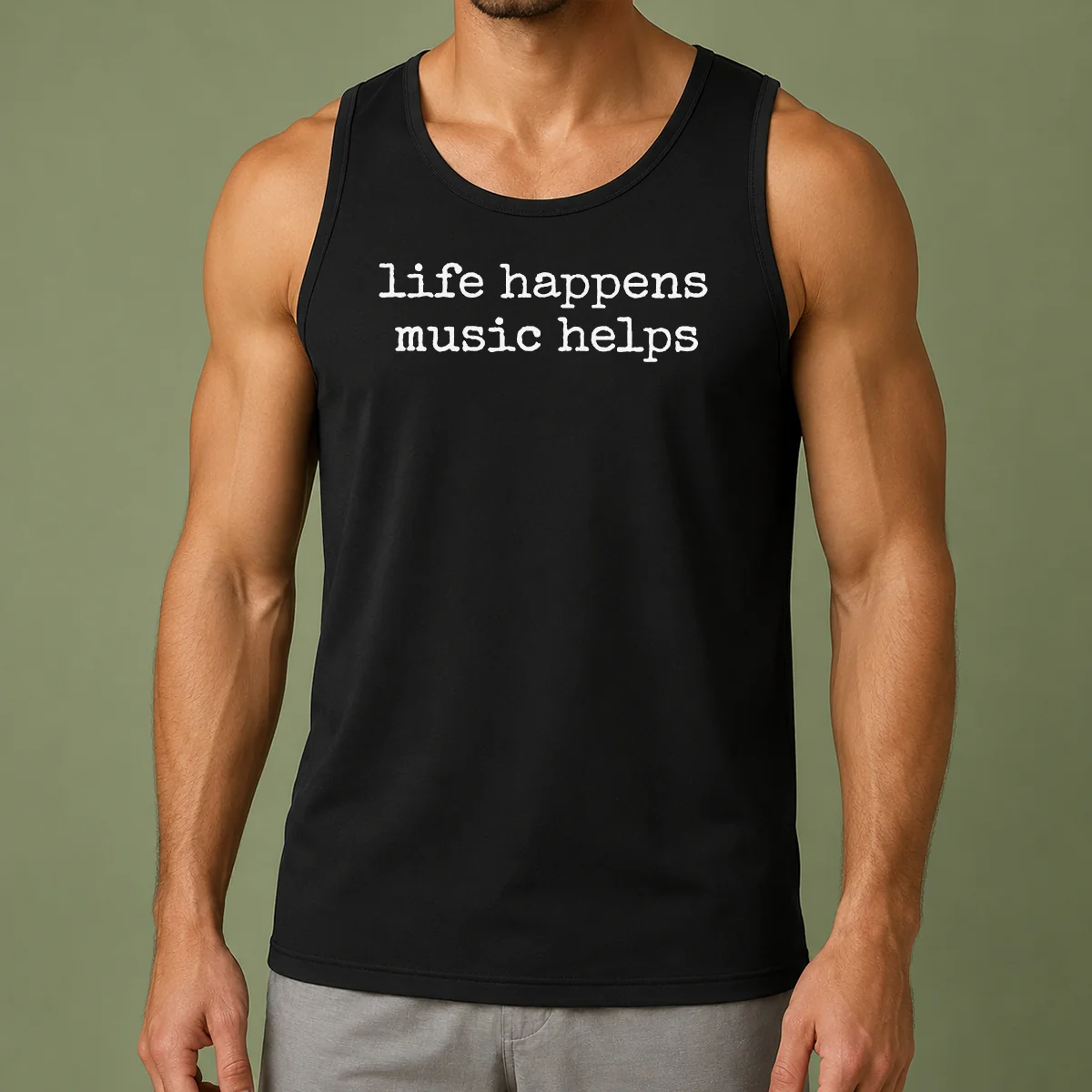 Funny Life Happens Music Helps Inspirational Quote Tank Top