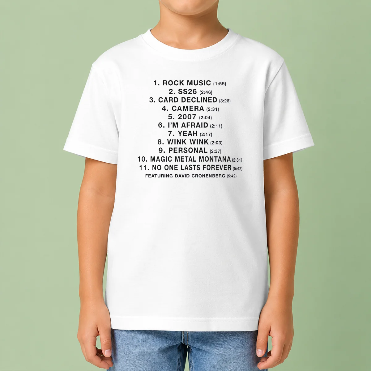 Funny No One Lasts Forever Featuring David Cronenberg Tracklist Kids T-Shirt