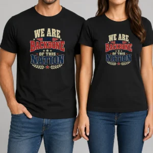 Funny We Are The Backbone Of This Nation Retro Distressed t shirt in black, classic fit cotton tee with vintage text design