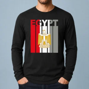Good Egypt Flag Eagle Coat Of Arms Long Sleeve Shirt in white with detailed eagle emblem on front