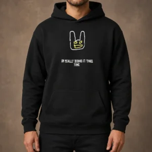 Good I'M Really Doing It This Time Hoodie in charcoal gray, featuring a front kangaroo pocket and adjustable drawstring hood