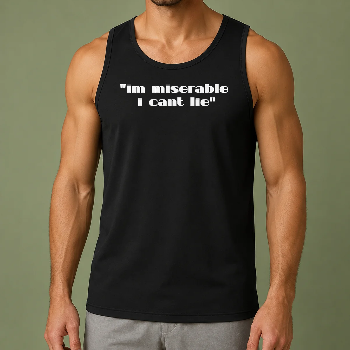 Good Im Miserable I Cant Lie Tank Top in black, sleeveless casual wear with bold white text print