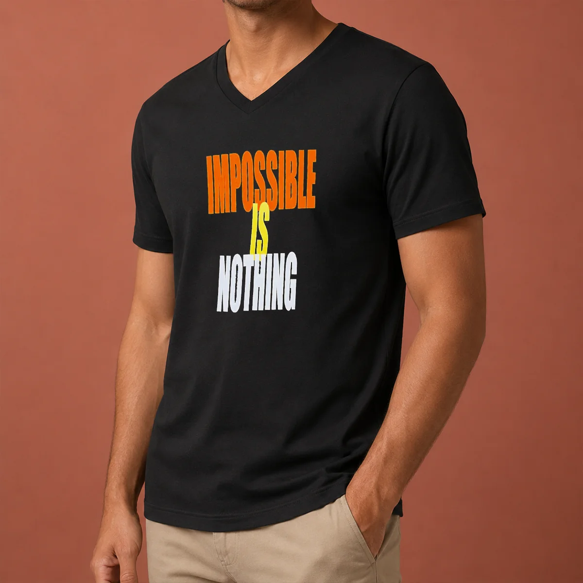 Good Impossible Is Nothing Slogan V-Neck Shirt Good Impossible Is Nothing Slogan V-Neck Shirt