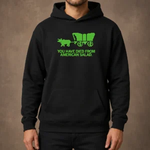 Good You Have Died Hoodie in black with front graphic print, cozy pullover style with hood and drawstrings