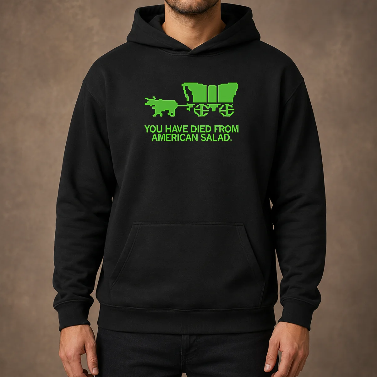 Good You Have Died Hoodie in black with front graphic print, cozy pullover style with hood and drawstrings