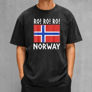 Happy Nice Ro Ro Ro Norway Round Of 16 FIFA World Cup 2026 Vintage Flag printed on a washed t shirt