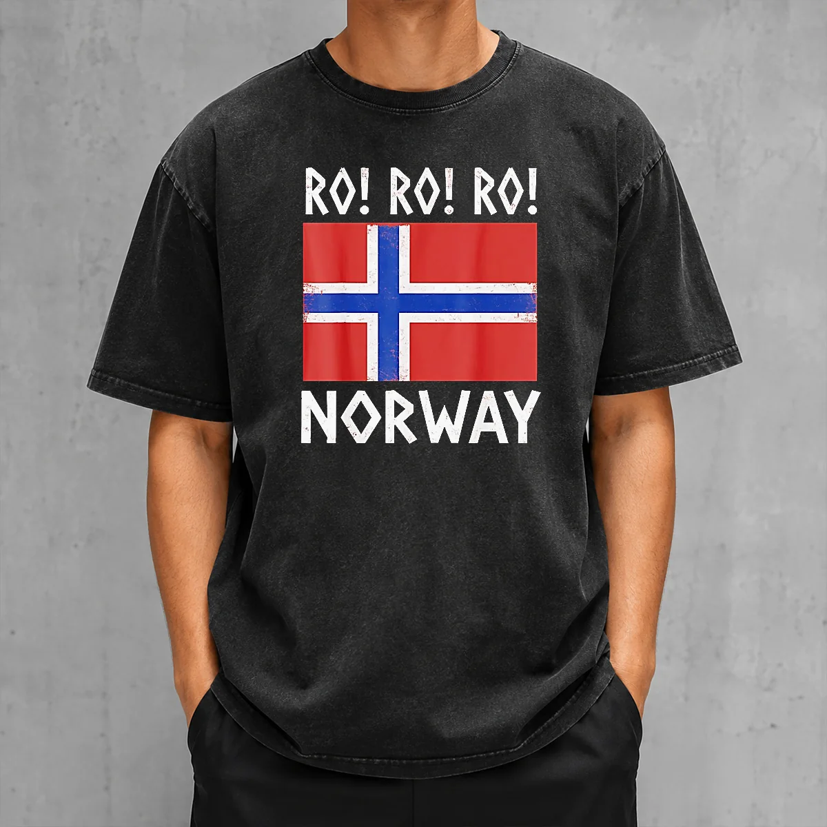 Happy Nice Ro Ro Ro Norway Round Of 16 FIFA World Cup 2026 Vintage Flag printed on a washed t shirt