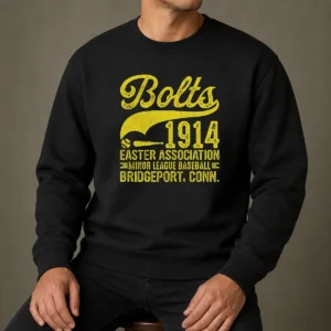 Happy Pretty Bridgeport Bolts Connecticut Vintage Baseball Team Sweater featuring classic baseball team logo on cozy crewneck fabric