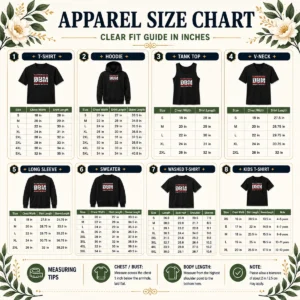 Size chart for Happy Pretty Deadbodyman DBM Juggalo Hardcore with measurements in inches and cm