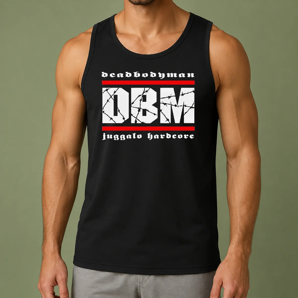 Happy Pretty Deadbodyman DBM Juggalo Hardcore Tank Top in black, sleeveless casual wear with bold graphic print