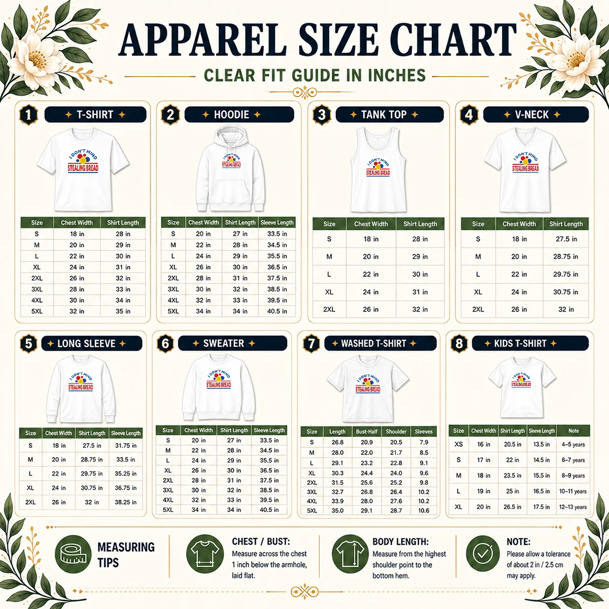 Happy Pretty I Don'T Mind Stealing Bread Soundgarden Size Chart Size chart for Happy Pretty I Don'T Mind Stealing Bread Soundgarden with measurements in inches and cm