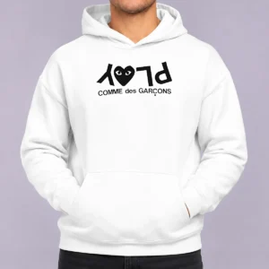 Hot Comme Des GarçOns Play Logo Fashion Hoodie in black with red heart logo on chest, front view