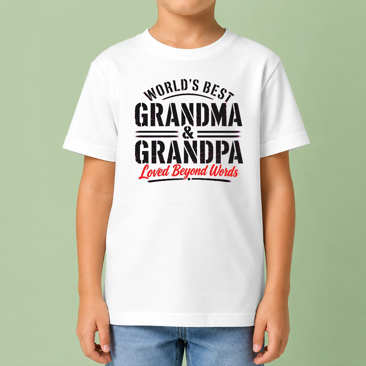 Hot Premium Grandparents Day Stencil Worlds Best Grandma Grandp Kids T-Shirt