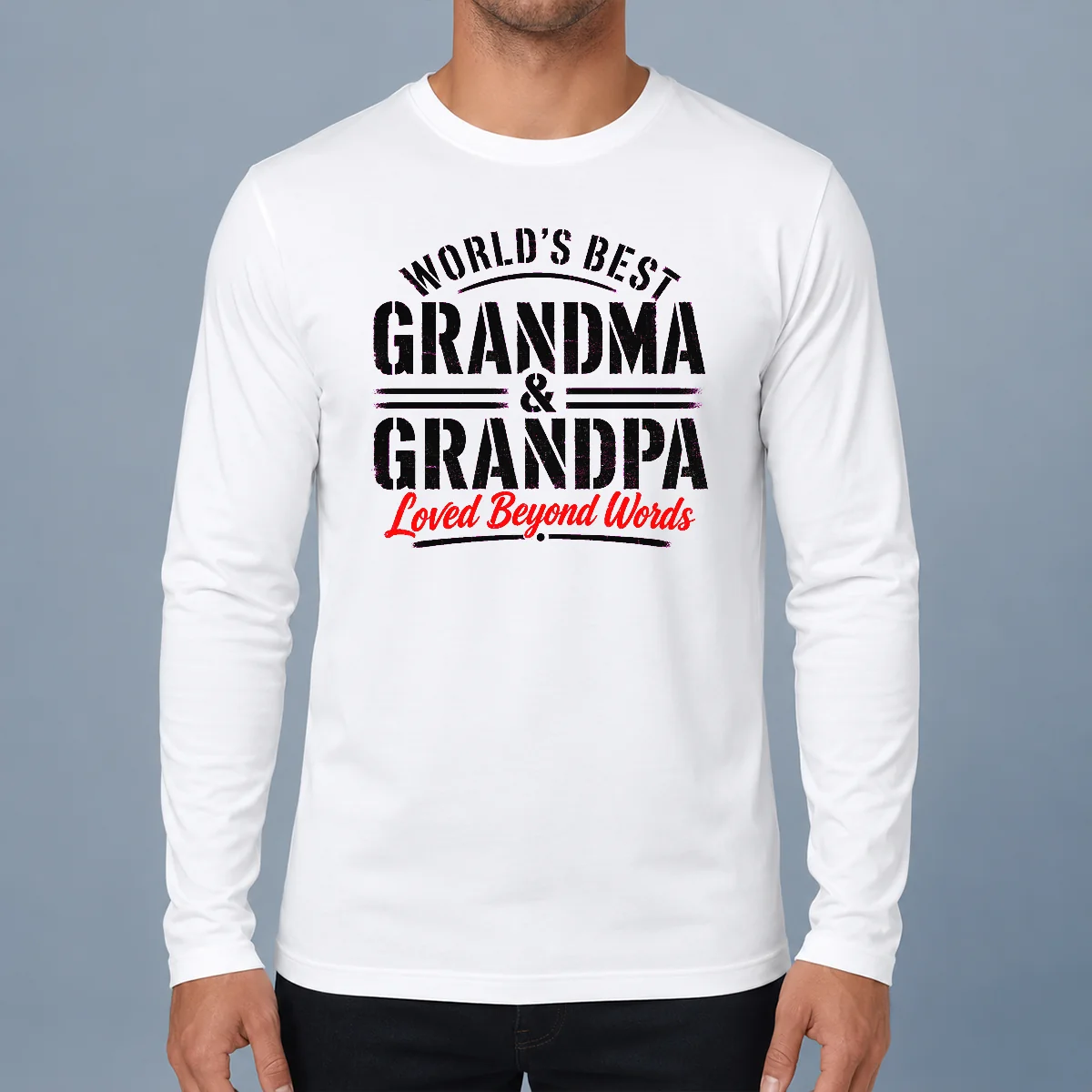 Hot Premium Grandparents Day Stencil Worlds Best Grandma Grandp Long Sleeve Shirt