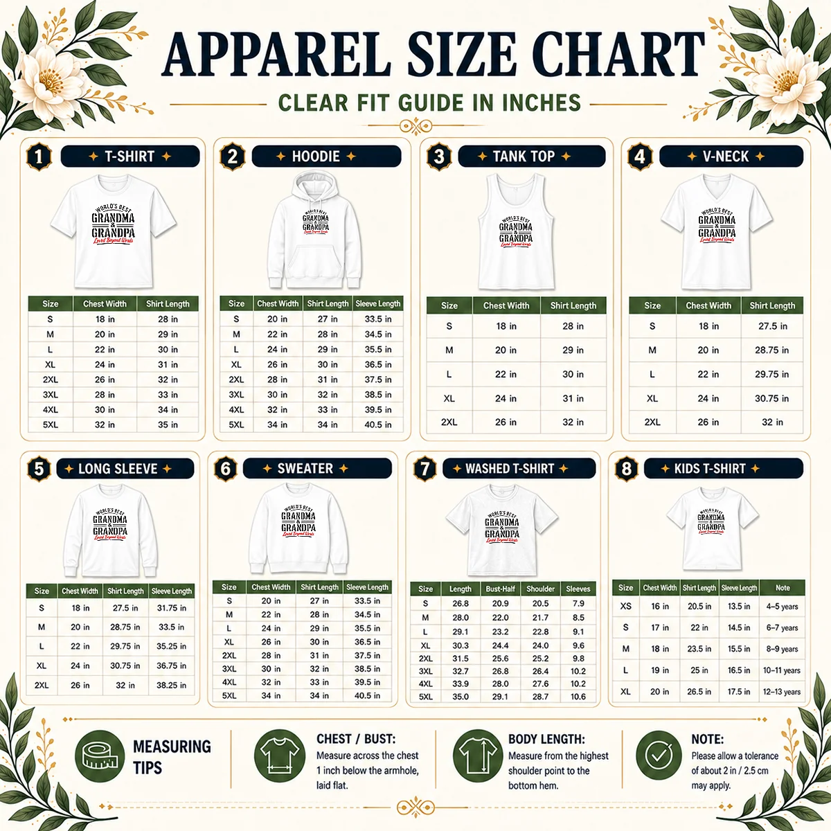 Hot Premium Grandparents Day Stencil Worlds Best Grandma Grandp Size Chart Size chart for Hot Premium Grandparents Day Stencil Worlds Best Grandma Grandp with measurements in inches and cm