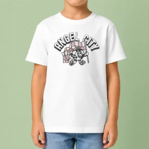 Nice Funny Angel City Mascot Soccer Ball Character Kids T-Shirt