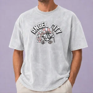 Nice Funny Angel City Mascot Soccer Ball Character Washed T-Shirt