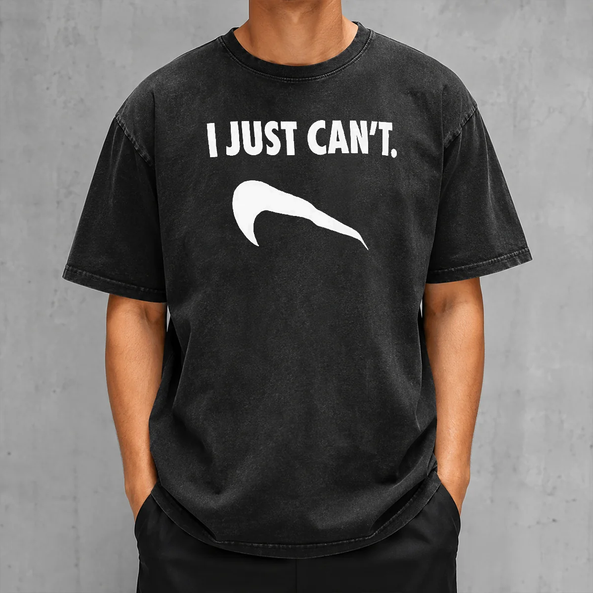Nice I Just Can'T Slogan Phrase Typography on a comfortable washed t shirt in a casual fit