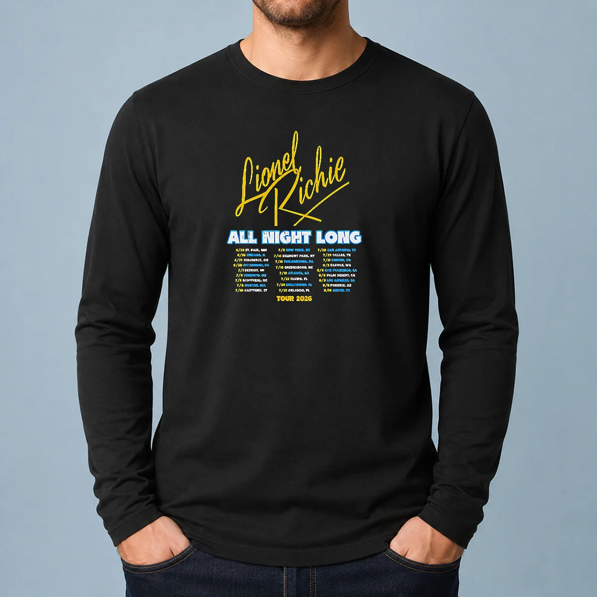 Nice Lionel Richie All Night Long Tour 2026 Concert Dates City List Poster Shirt - Image 6