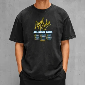 Nice Lionel Richie All Night Long Tour 2026 Concert Dates City List Poster on a washed t shirt with vintage look