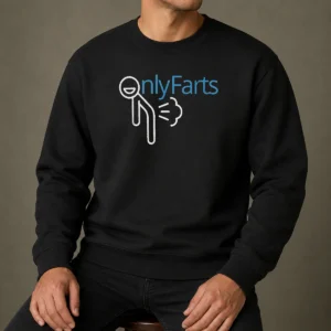 Nice Onlyfarts Onlyfan Logo Sweater in dark fabric with bold front logo print, crewneck style
