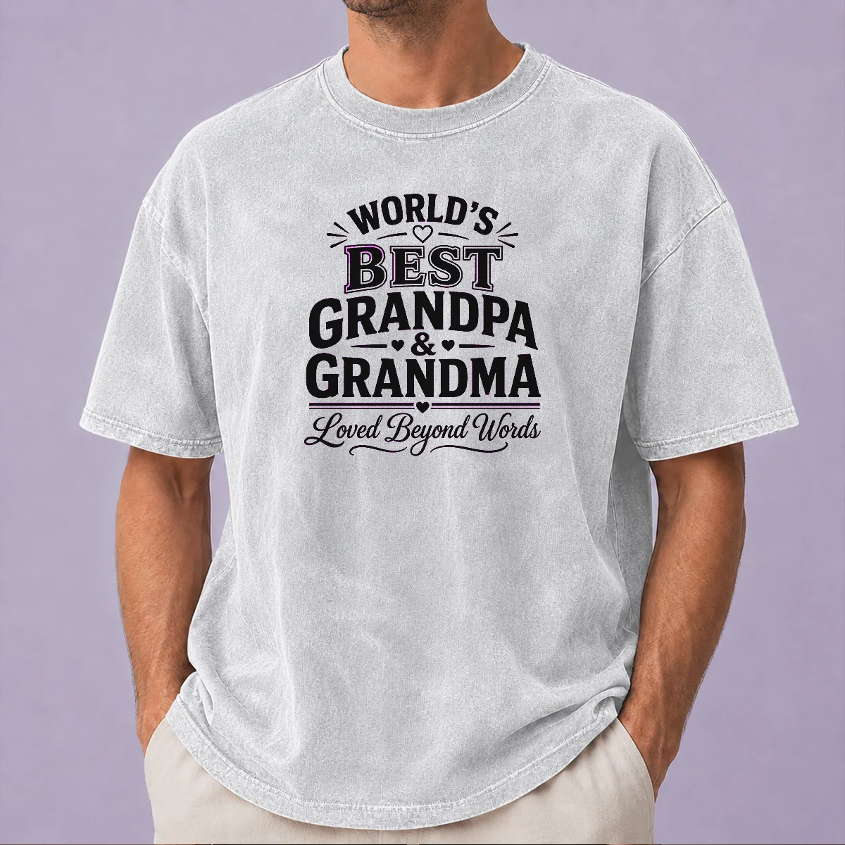Nice Original Grandparents Day Line Art Loved Beyond Words Washed T Shirt in soft fabric with subtle faded look