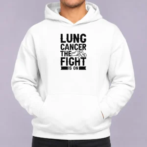 Nice Pretty Lung Cancer The Fight Is On Awareness Ribbon Support Warrior Survivor Hoodie in charcoal gray with front print