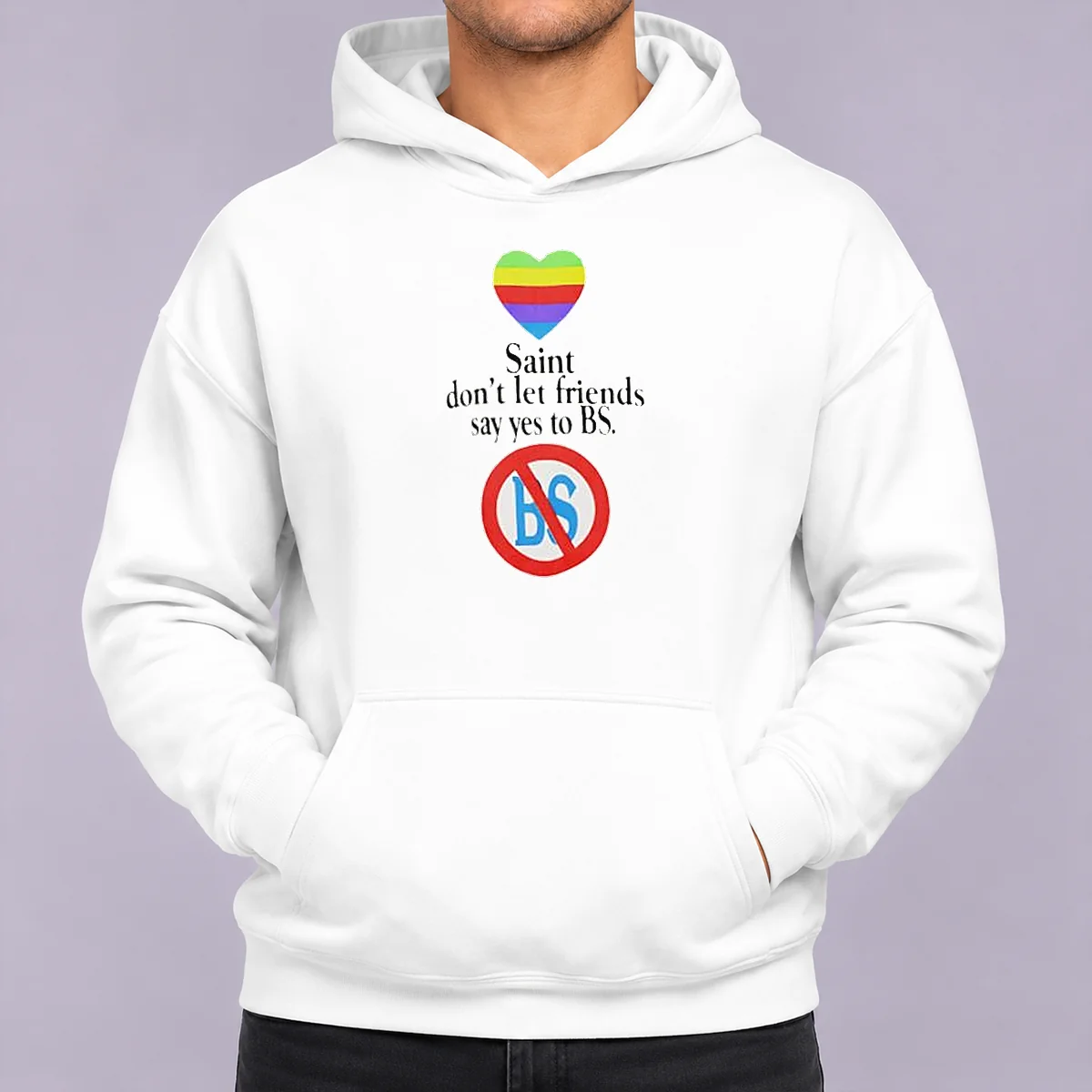 Nice Saint Don't Let Friends Say Yes To BS Rainbow Heart Logo Shirt - Image 5