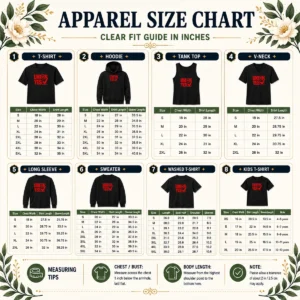 Size chart for Nice Union Yes AFL Clo with measurements in inches and centimeters