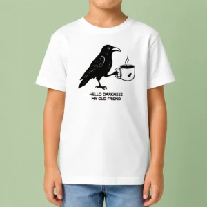 Official Crow Raven Drink Coffee Hello Darkness My Old Friend Kids T-Shirt